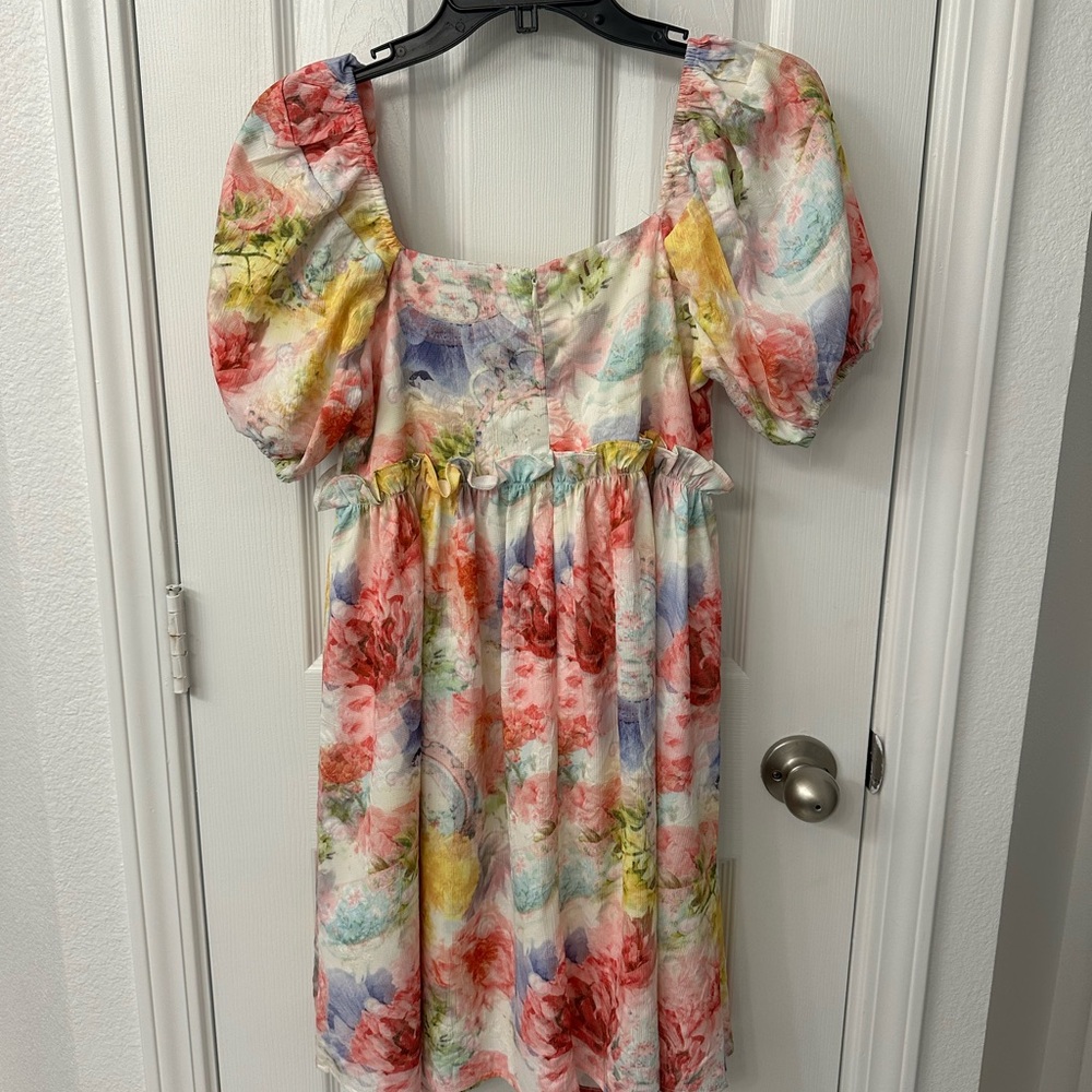 TCEC Colorful Floral Puff Sleeve Dress